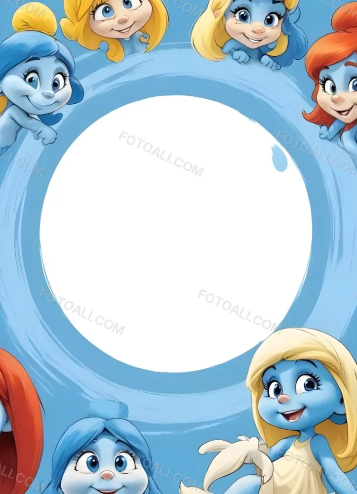 3d Model Smurfette And Other Smurfs Around A White Circle Light Blue Background Figure Octane Render Volumetric Highly Detailed Videogame Aesthetic 10 565d