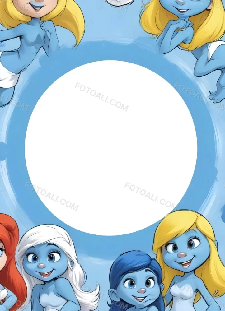 3d Model Smurfette And Other Smurfs Around A White Circle Light Blue Background Figure Octane Render Volumetric Highly Detailed Videogame Aesthetic 2 3326