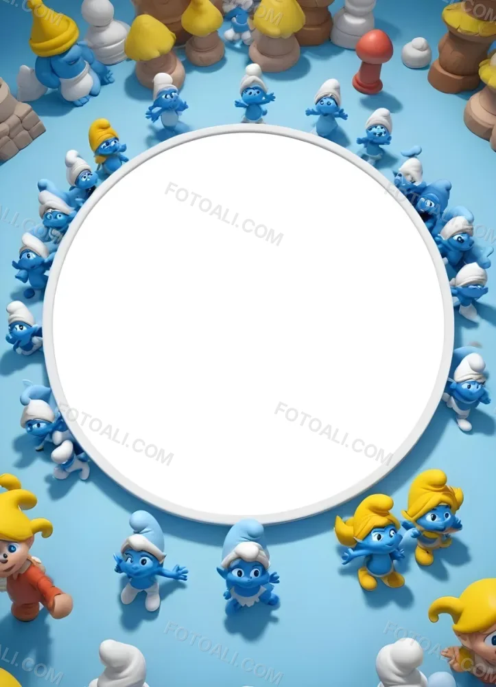 3d Model Smurfette And Other Smurfs Around A White Circle Light Blue Background Figure Octane Render Volumetric Highly Detailed Videogame Aesthetic 3 3f59