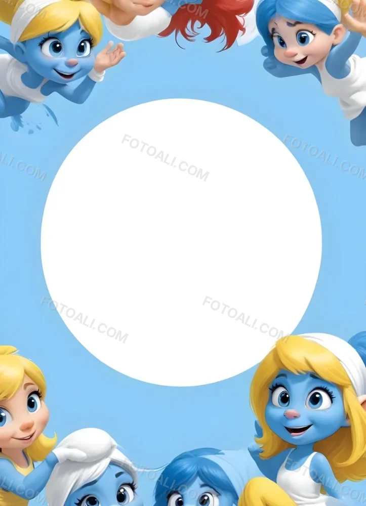 3d Model Smurfette And Other Smurfs Around A White Circle Light Blue Background Figure Octane Render Volumetric Highly Detailed Videogame Aesthetic 4 7ab7