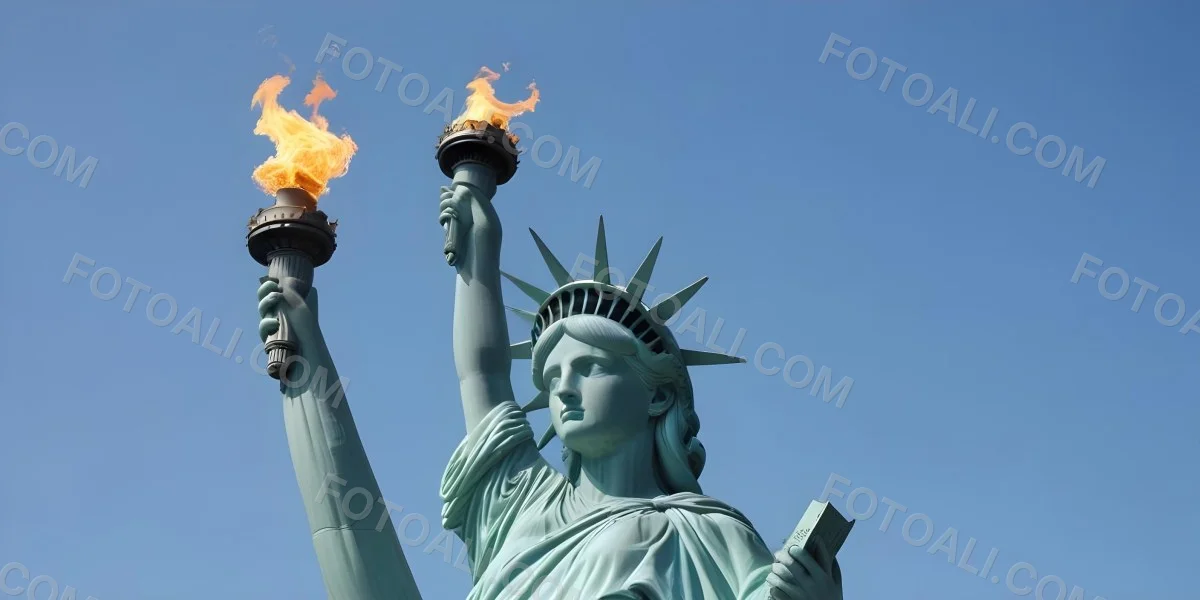 3d Model Statue Of Liberty Arm Holding The Torch Blue Sky Background Figure Octane Render Volumetric Highly Detailed Videogame Aesthetic 40 607b