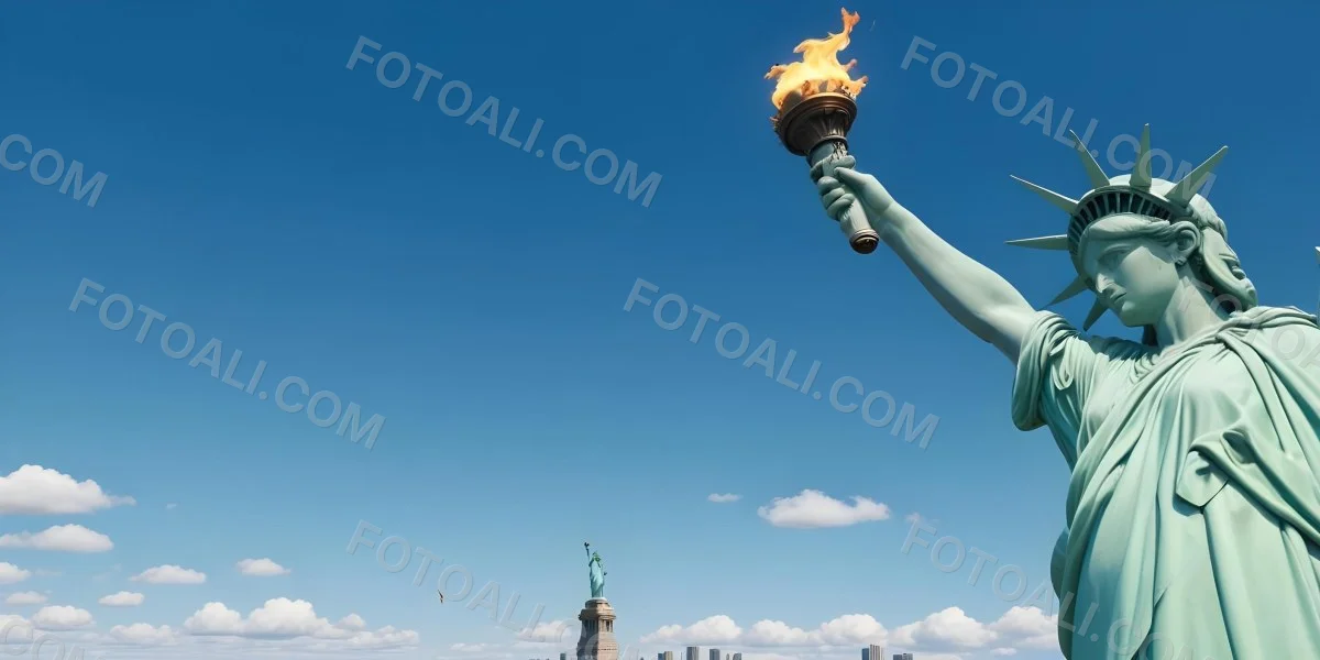 3d Model Statue Of Liberty Arm Holding The Torch Blue Sky Background Figure Octane Render Volumetric Highly Detailed Videogame Aesthetic 42 54c0