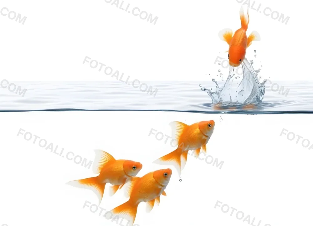 3d Model Three White Goldfish Swimming In Water With One Goldfish Jumping Out Of The Water White Background Figure Octane Render Volumetric Highly Detailed Videogame Aesthetic 11 0be2