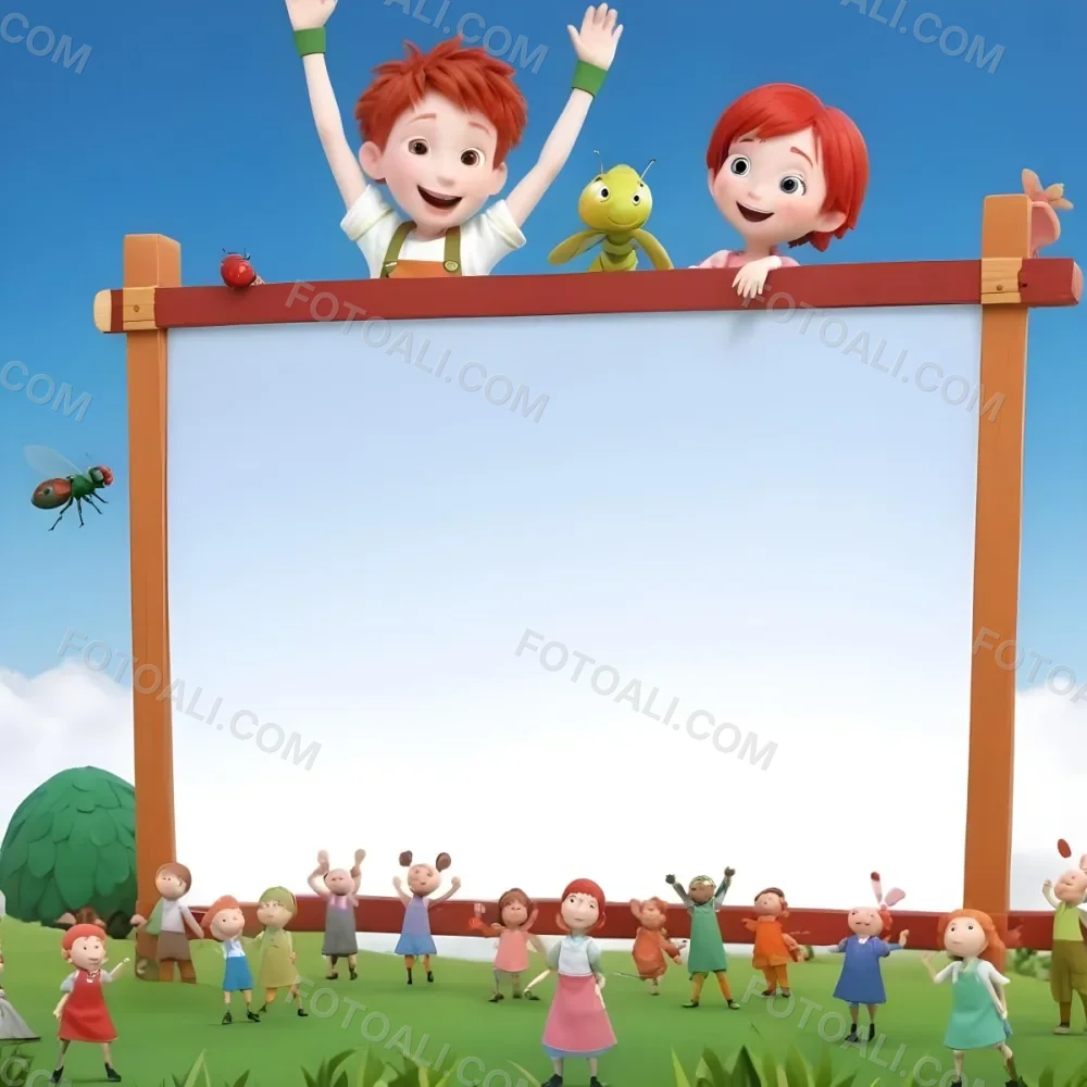 3d Model Two Children Are Joyfully Raising Their Hands The Boy Has Short Red Hair And Is Wearing A Green Shirt With A Green Apron While The Girl Has Long Pink Hair And Is Dressed In A Green Outfit They Are Positioned 4 6d30