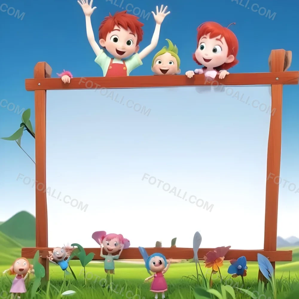 3d Model Two Children Are Joyfully Raising Their Hands The Boy Has Short Red Hair And Is Wearing A Green Shirt With A Green Apron While The Girl Has Long Pink Hair And Is Dressed In A Green Outfit They Are Positioned 6 83b6