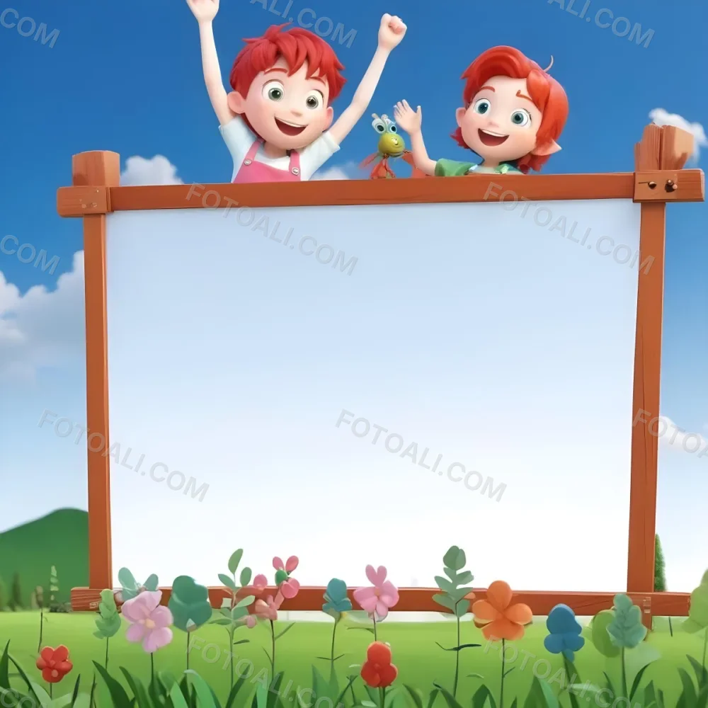 3d Model Two Children Are Joyfully Raising Their Hands The Boy Has Short Red Hair And Is Wearing A Green Shirt With A Green Apron While The Girl Has Long Pink Hair And Is Dressed In A Green Outfit They Are Positioned 9 8a49