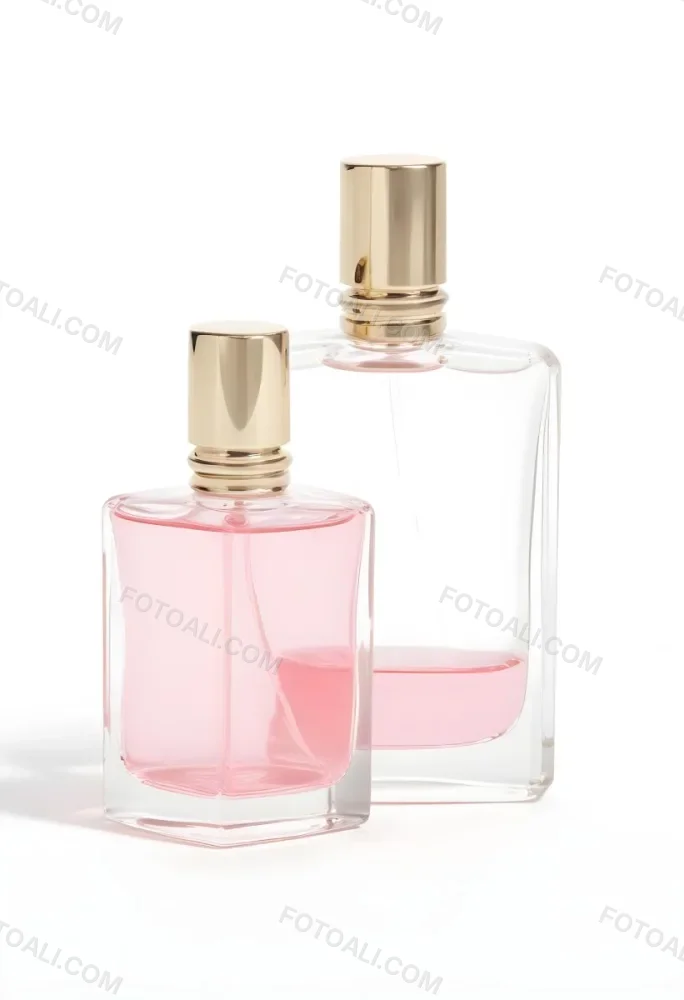 3d Model Two Pink Perfume Bottles With Silver Caps One Large And One Small On A Light Pink Background Minimalist Design Soft Lighting Elegant Presentation Figure Octane Render Volumetric Highly Detailed Videogam 25 02df