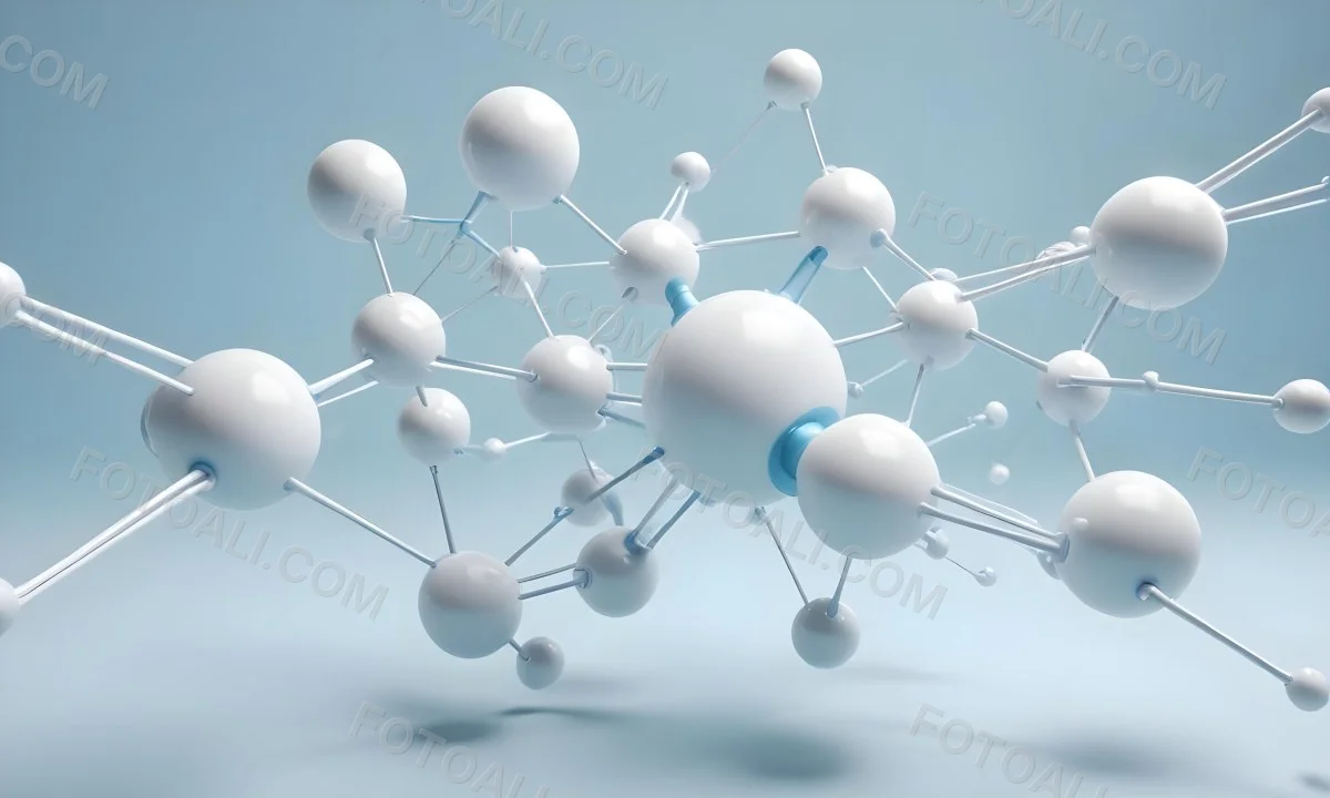 3d Model White Spheres Connected By Thin Rods Forming A Molecular Structure Soft Lighting Clean And Minimalist Design Scientific Visualization Abstract Representation Light Blue Background Figure Octane Render 12 Deeb
