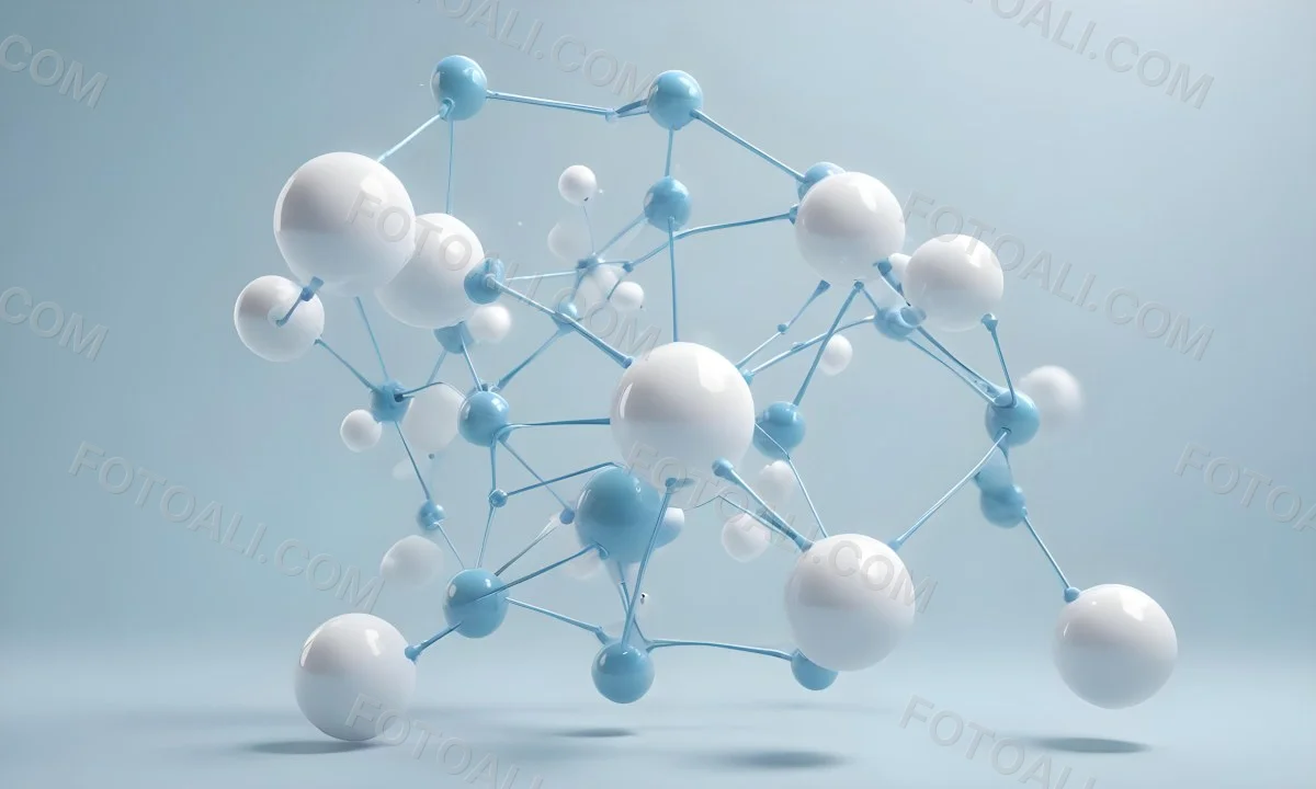 3d Model White Spheres Connected By Thin Rods Forming A Molecular Structure Soft Lighting Clean And Minimalist Design Scientific Visualization Abstract Representation Light Blue Background Figure Octane Render 17 E299