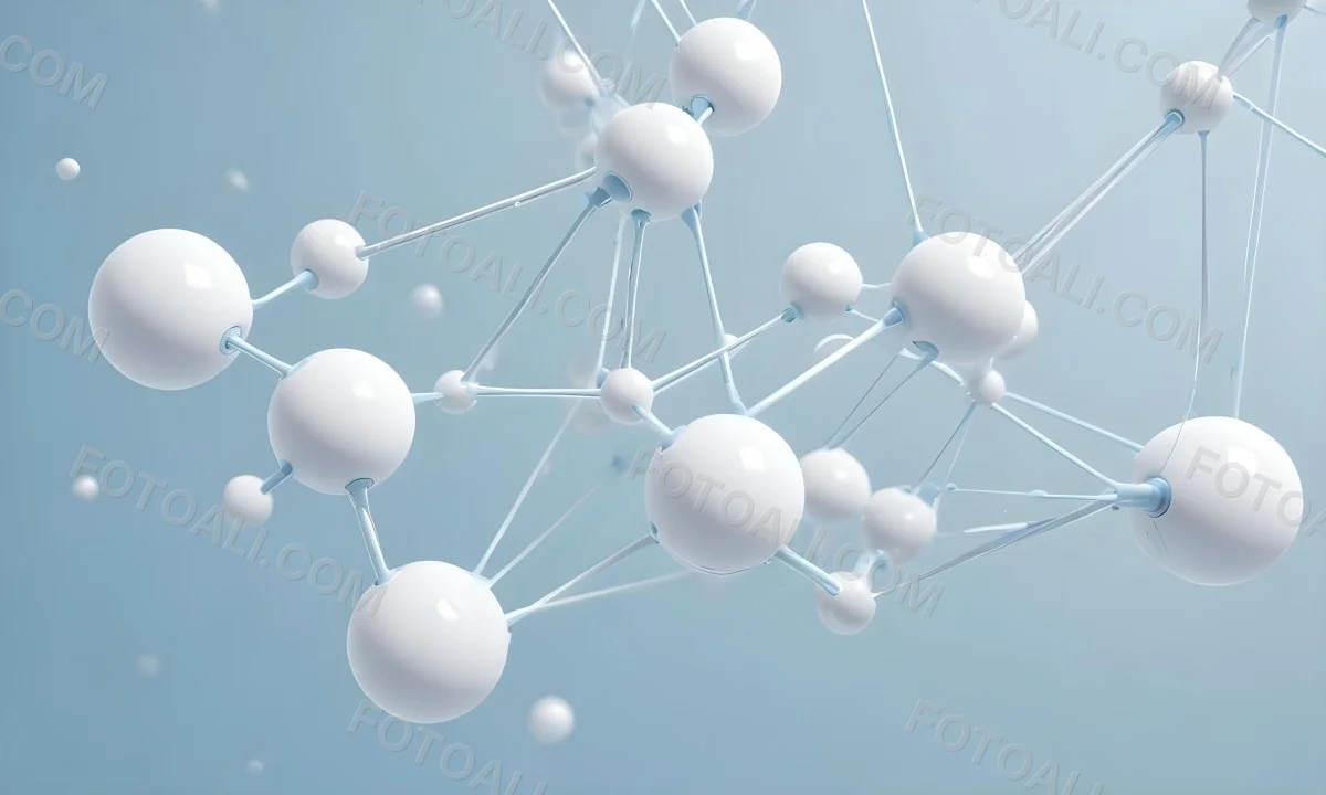 3d Model White Spheres Connected By Thin Rods Forming A Molecular Structure Soft Lighting Clean And Minimalist Design Scientific Visualization Abstract Representation Light Blue Background Figure Octane Render 24 D3e5