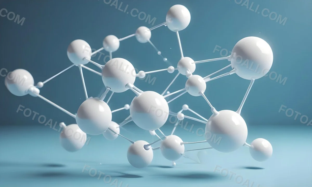 3d Model White Spheres Connected By Thin Rods Forming A Molecular Structure Soft Lighting Clean And Minimalist Design Scientific Visualization Abstract Representation Light Blue Background Figure Octane Render 9 A7f7
