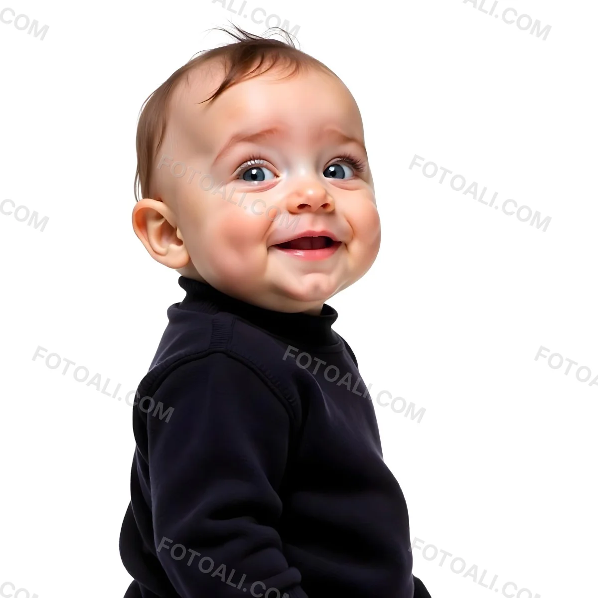 A 1 Year Old Caucasian Baby Girl With Black Hair And Brown Eyes Wearing A Black Sweater Smiling At The Camera 11 F737