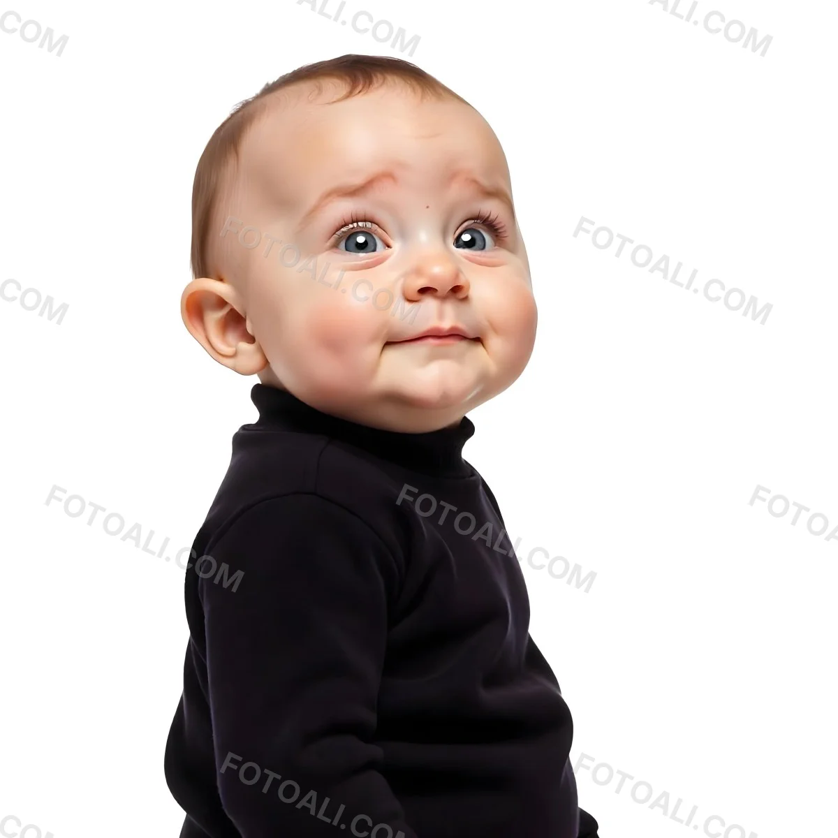 A 1 Year Old Caucasian Baby Girl With Black Hair And Brown Eyes Wearing A Black Sweater Smiling At The Camera 12 078d