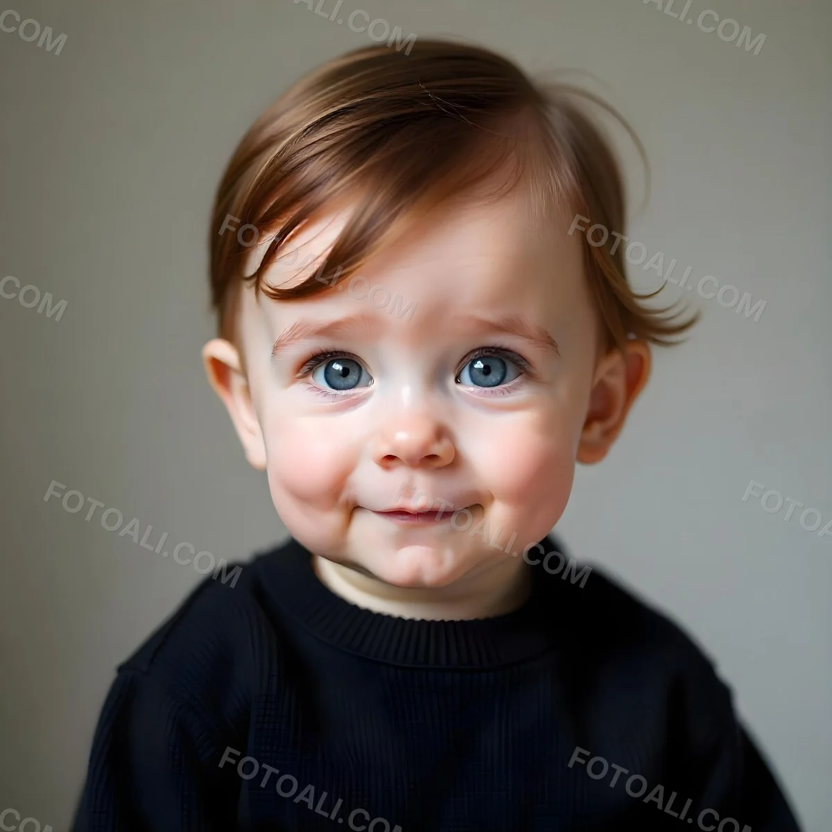 A 1 Year Old Caucasian Baby Girl With Black Hair And Brown Eyes Wearing A Black Sweater Smiling At The Camera 13 1fdf