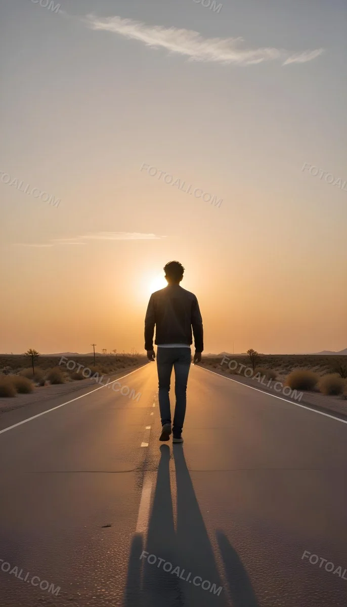 A 25 Year Old Indian Man With Black Hair Walking Away On A Road During Sunset Wearing A Jacket And Jeans In A Desert Landscape 11 9aaf