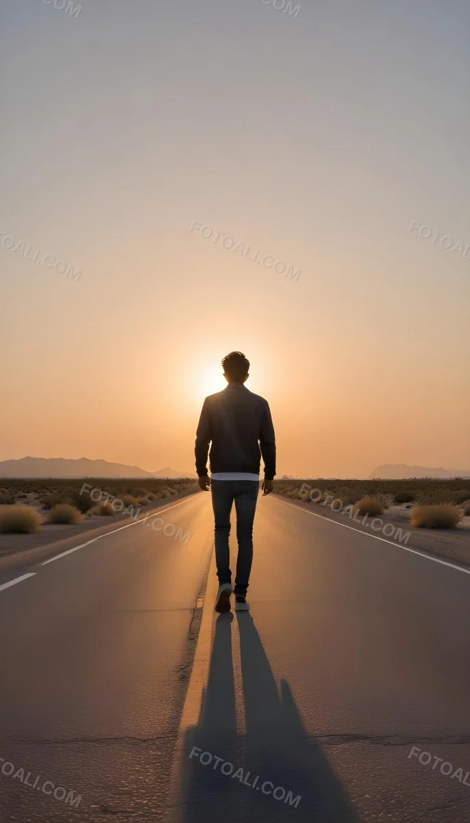 A 25 Year Old Indian Man With Black Hair Walking Away On A Road During Sunset Wearing A Jacket And Jeans In A Desert Landscape 44 Efd5