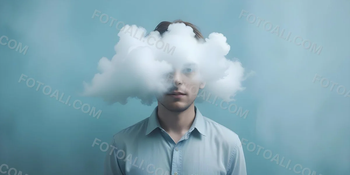A 30 Year Old White Man With A Cloud Covering His Face Light Blue Background 10 Af71