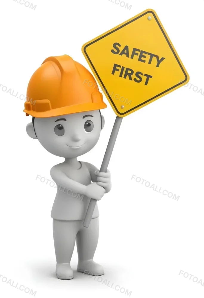 A 3d Cartoon Character Wearing A Hard Hat And Holding A Safety First Sign 10 D3ef