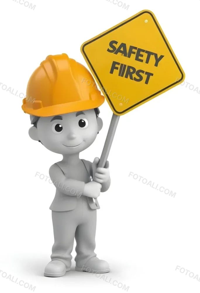 A 3d Cartoon Character Wearing A Hard Hat And Holding A Safety First Sign 11 C958