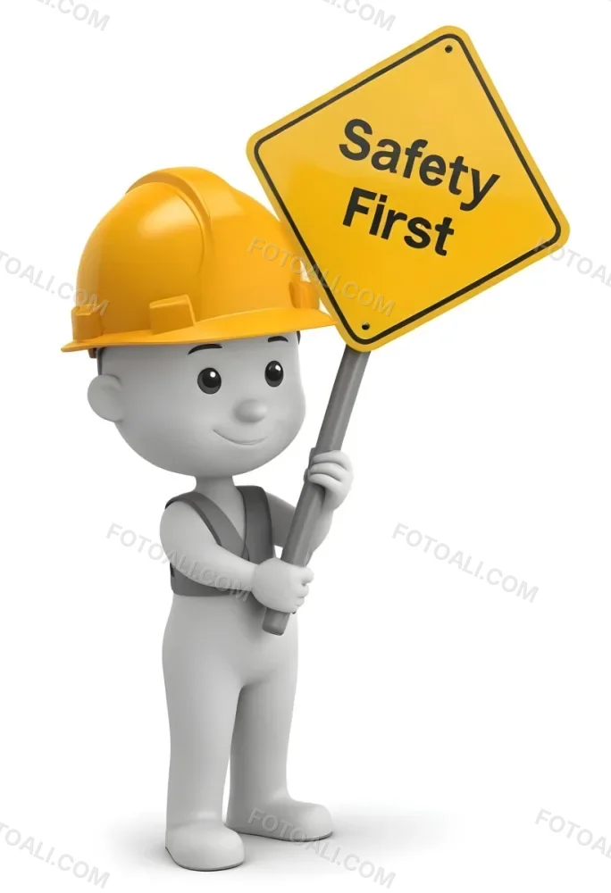 A 3d Cartoon Character Wearing A Hard Hat And Holding A Safety First Sign 2 E233