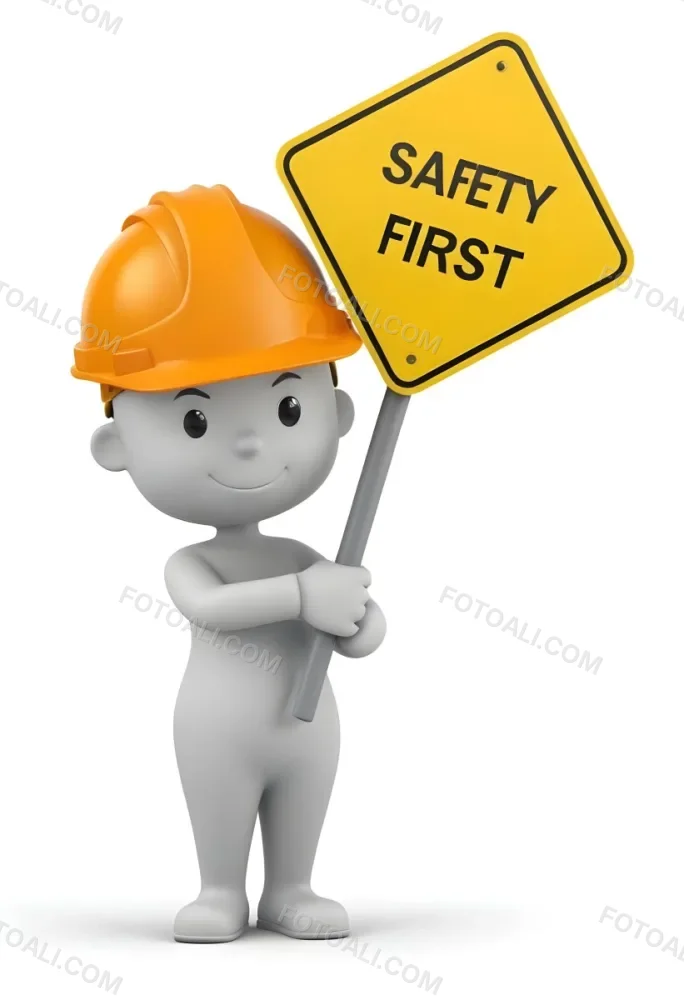 A 3d Cartoon Character Wearing A Hard Hat And Holding A Safety First Sign 6 7bd7