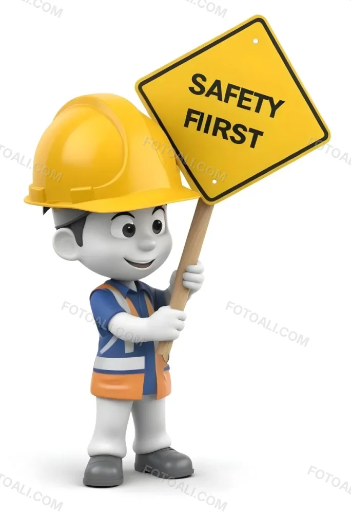 A 3d Cartoon Character Wearing A Hard Hat And Holding A Safety First Sign 8 5dd8
