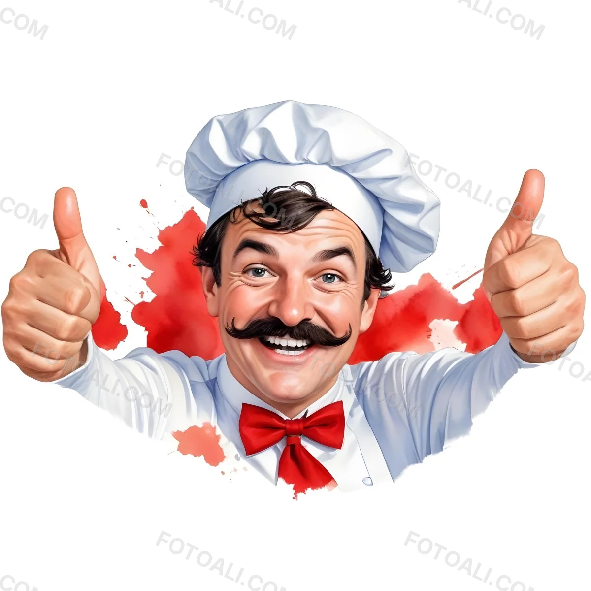 A 40 Year Old White Man With A Chef Hat And Mustache Doing A Thumbs Up With A Red Bowtie In A White Background 10 B9fd