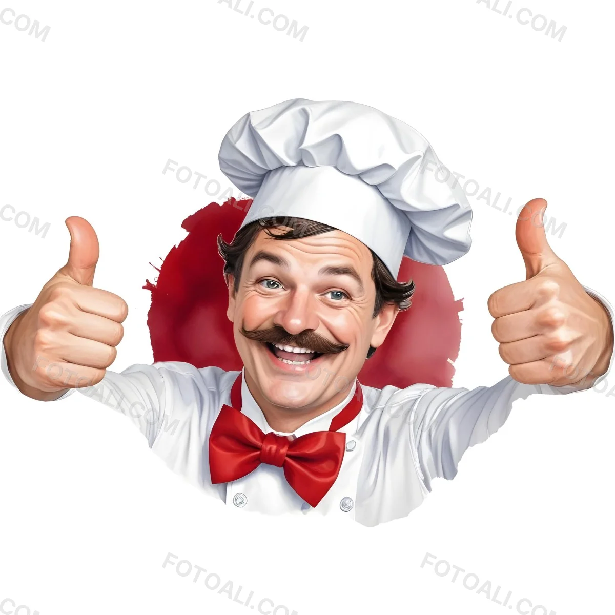 A 40 Year Old White Man With A Chef Hat And Mustache Doing A Thumbs Up With A Red Bowtie In A White Background 18 C502