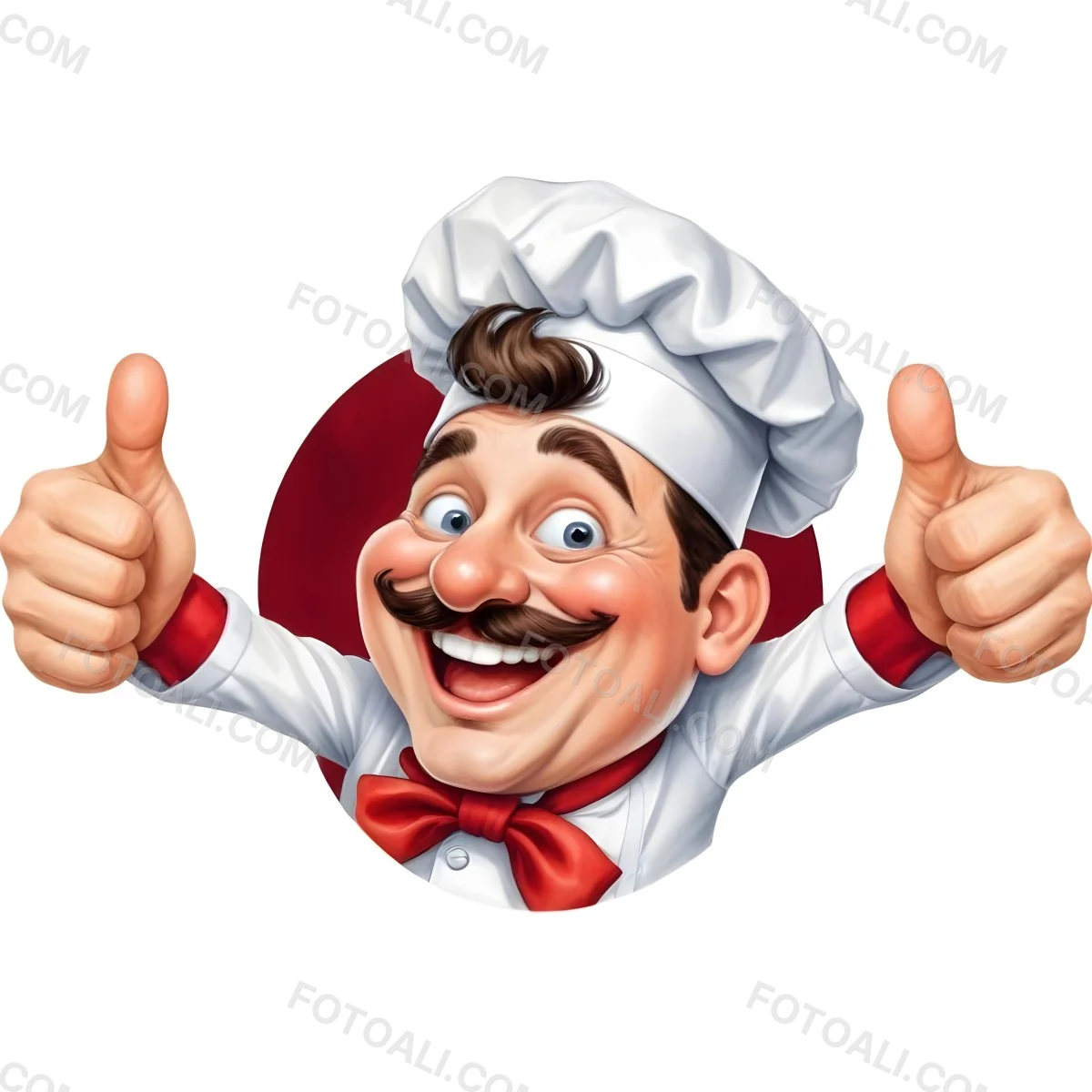 A 40 Year Old White Man With A Chef Hat And Mustache Doing A Thumbs Up With A Red Bowtie In A White Background 8 44fc