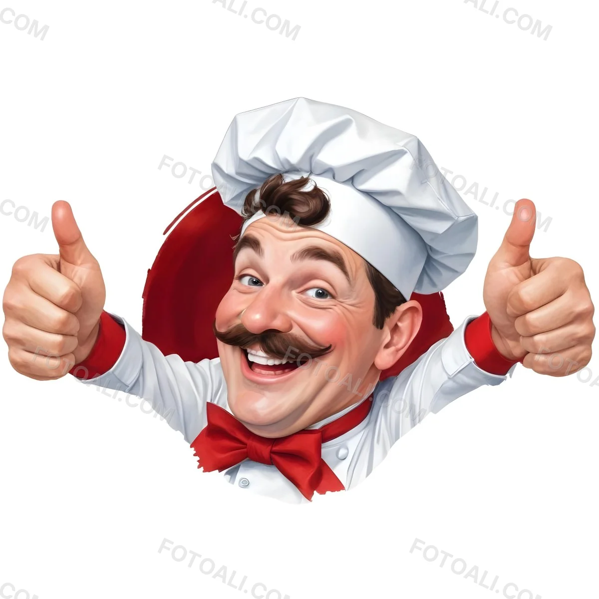 A 40 Year Old White Man With A Chef Hat And Mustache Doing A Thumbs Up With A Red Bowtie In A White Background 9 8390