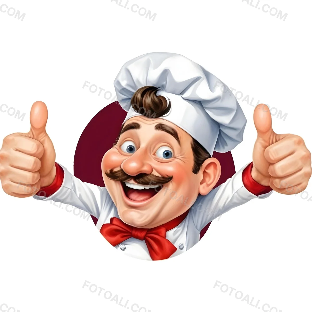 A 40 Year Old White Man With A Chef Hat And Mustache Doing A Thumbs Up With A Red Bowtie In A White Background 9 E012