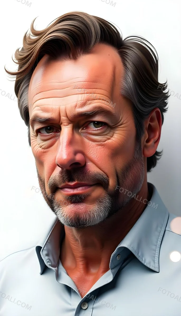 A 45 Year Old White Man With Brown Hair Drawing The Rest Of The Face With A White Marker On A White Background 24 93cb