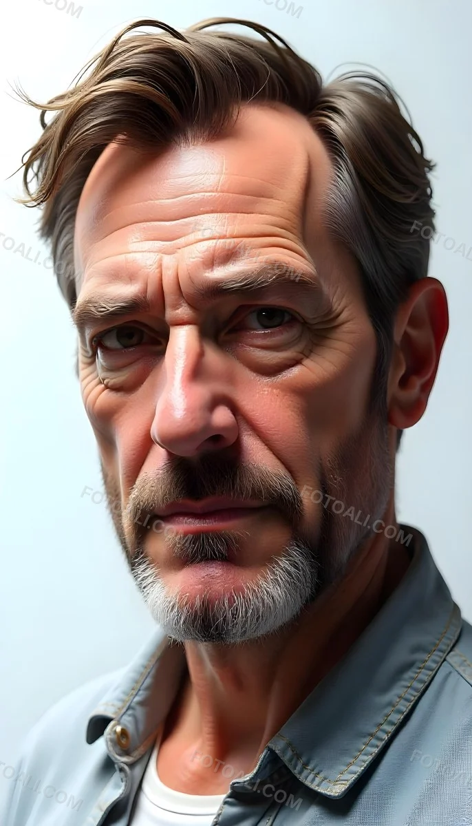 A 45 Year Old White Man With Brown Hair Drawing The Rest Of The Face With A White Marker On A White Background 29 6aa2