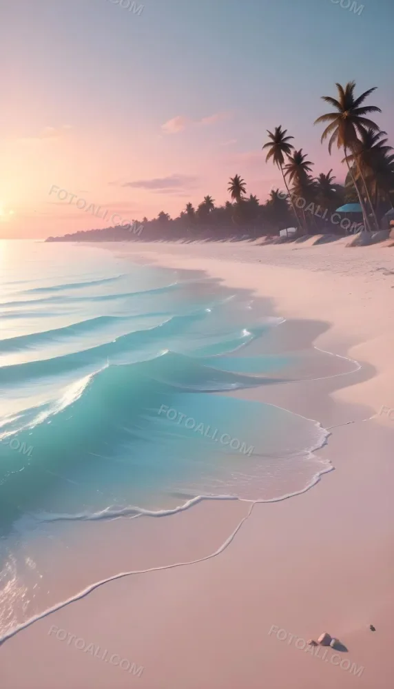 A Beach With White Sand And A Calm Turquoise Sea Under A Pastel Colored Sky At Sunset 12 8936