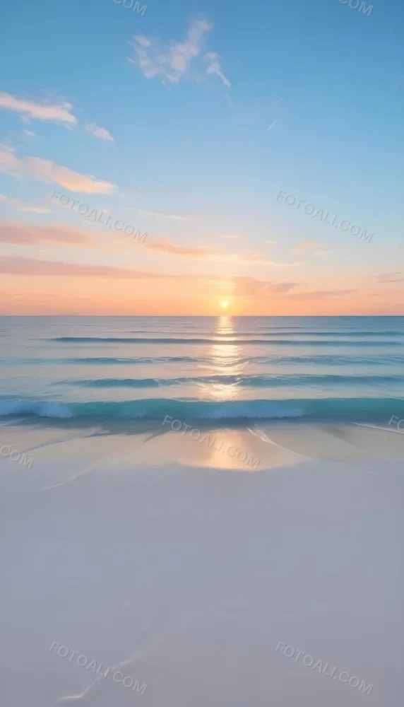 A Beach With White Sand And A Calm Turquoise Sea Under A Pastel Colored Sky At Sunset 13 5c05