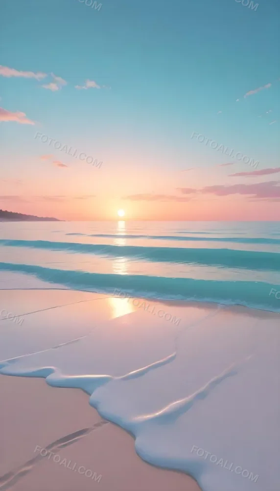 A Beach With White Sand And A Calm Turquoise Sea Under A Pastel Colored Sky At Sunset 20 64f1