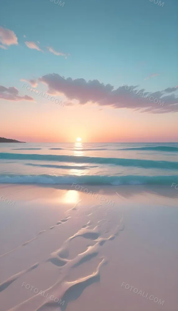 A Beach With White Sand And A Calm Turquoise Sea Under A Pastel Colored Sky At Sunset 23 80e1