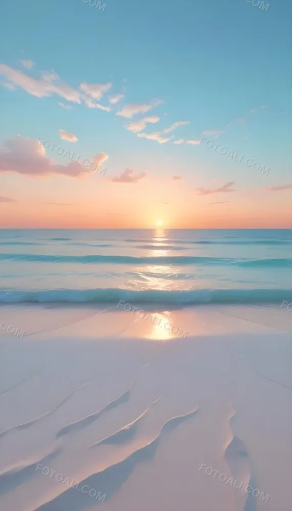 A Beach With White Sand And A Calm Turquoise Sea Under A Pastel Colored Sky At Sunset 24 Ea07