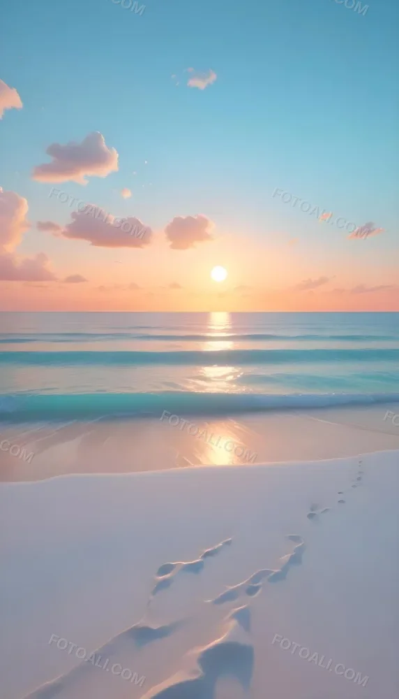 A Beach With White Sand And A Calm Turquoise Sea Under A Pastel Colored Sky At Sunset 25 Eb7c