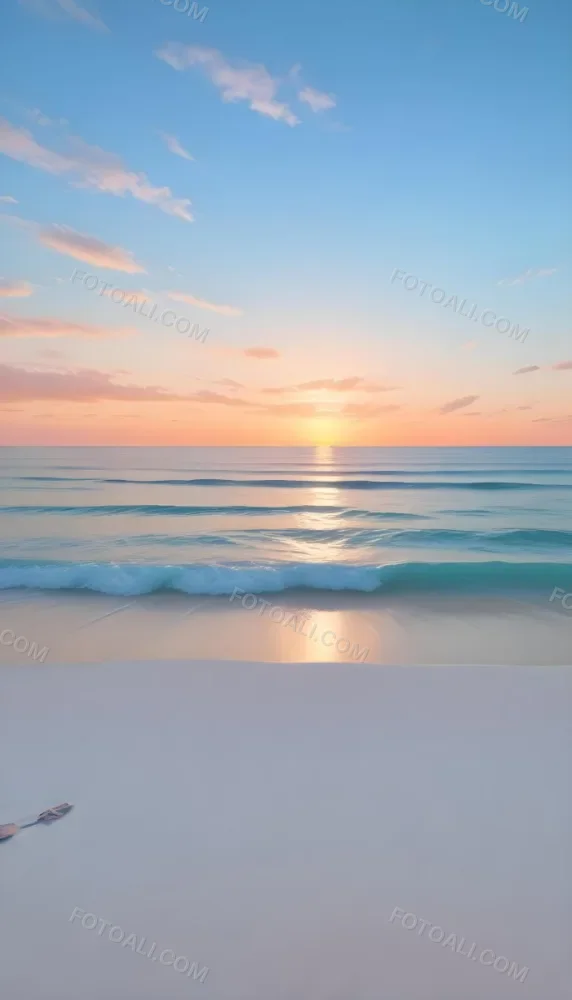 A Beach With White Sand And A Calm Turquoise Sea Under A Pastel Colored Sky At Sunset 6 03ec