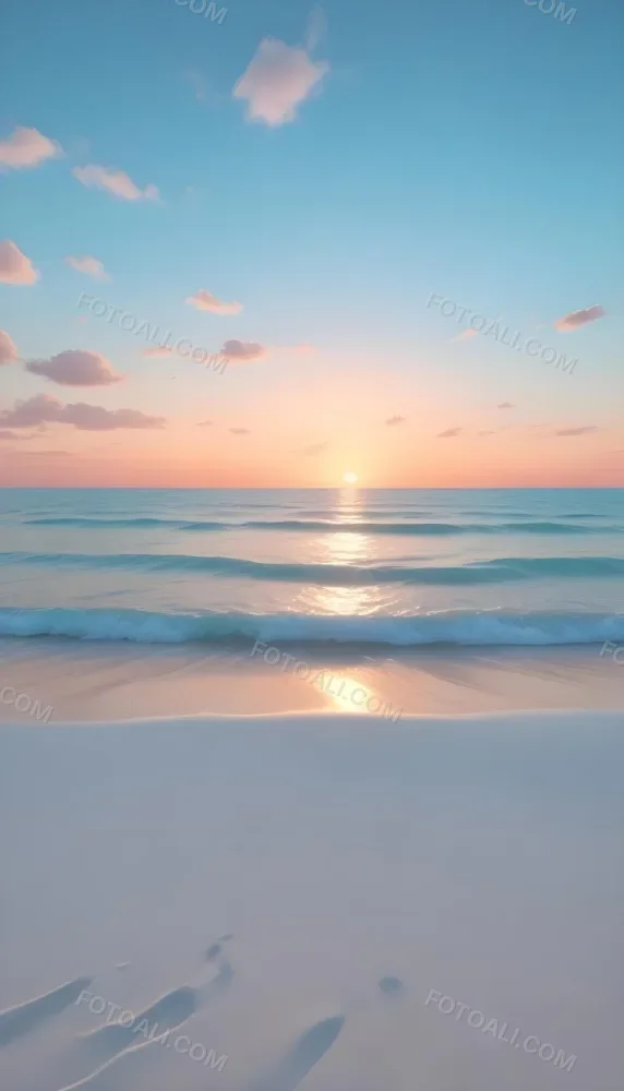 A Beach With White Sand And A Calm Turquoise Sea Under A Pastel Colored Sky At Sunset 8 85fa
