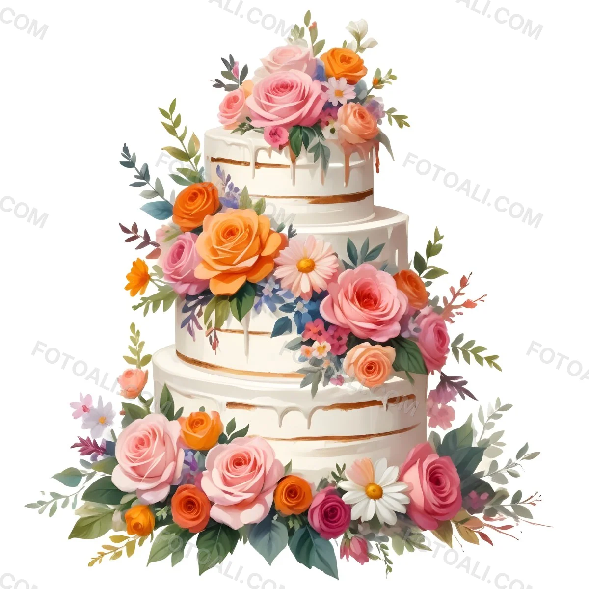 A Beautiful Multi Tiered Wedding Cake Decorated With An Assortment Of Pink Flowers Including Roses And Other Floral Elements 62 F661
