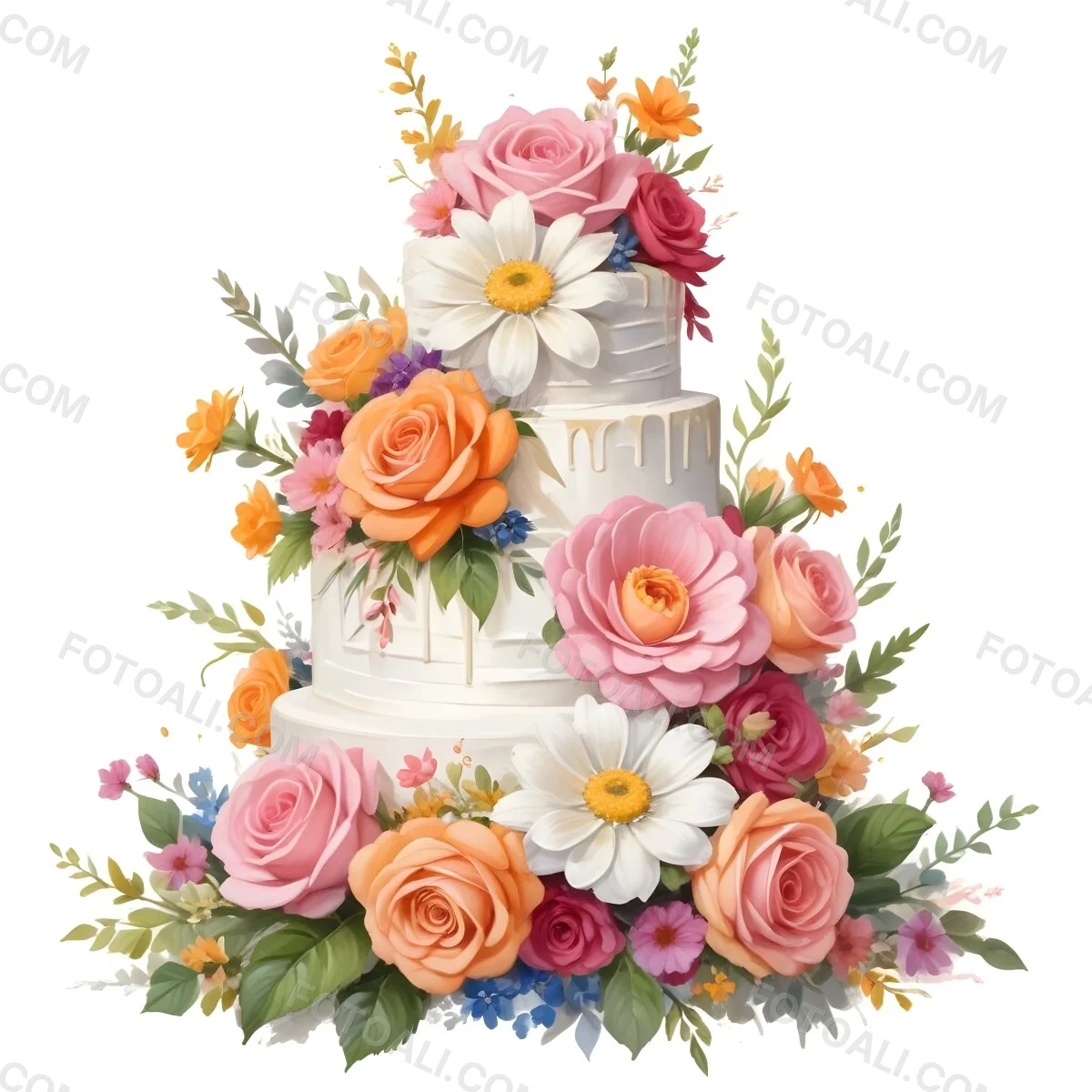 A Beautiful Multi Tiered Wedding Cake Decorated With An Assortment Of Pink Flowers Including Roses And Other Floral Elements 71 52fb