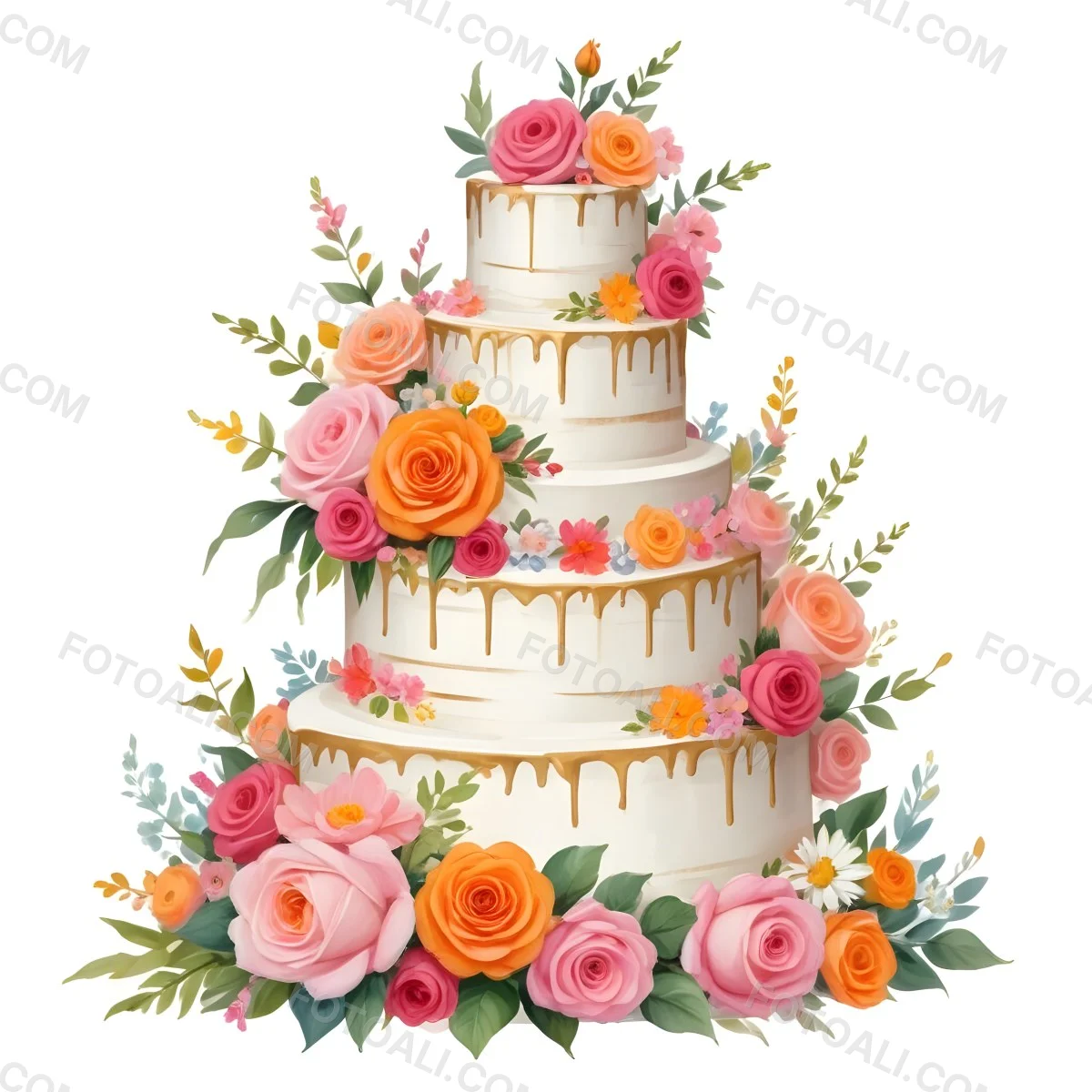 A Beautiful Multi Tiered Wedding Cake Decorated With An Assortment Of Pink Flowers Including Roses And Other Floral Elements 73 97ae