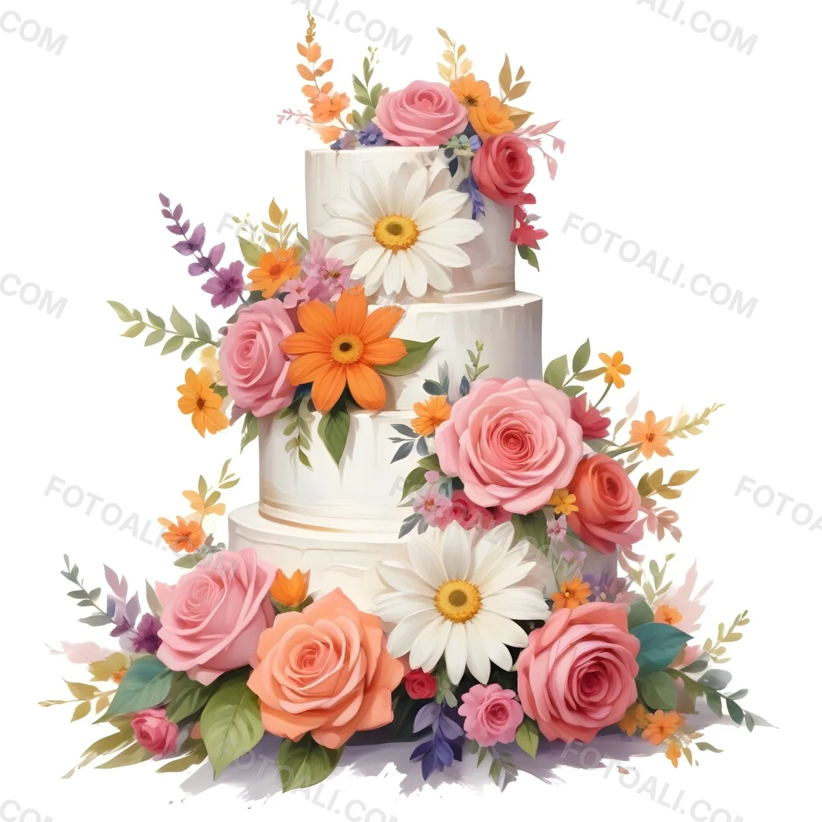 A Beautiful Multi Tiered Wedding Cake Decorated With An Assortment Of Pink Flowers Including Roses And Other Floral Elements 77 177b