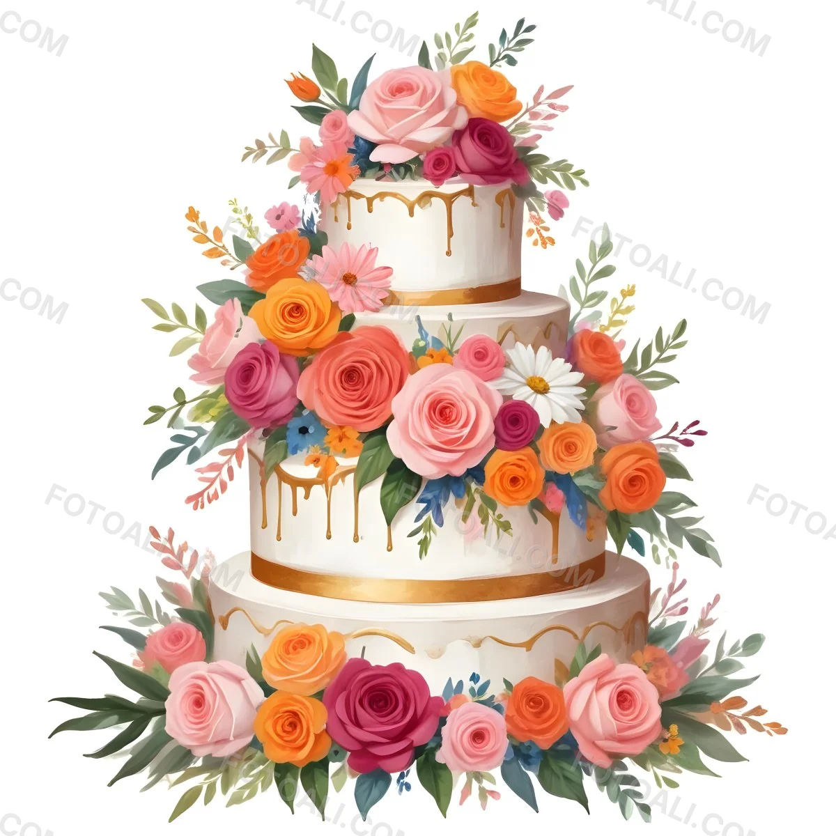 A Beautiful Multi Tiered Wedding Cake Decorated With An Assortment Of Pink Flowers Including Roses And Other Floral Elements 8 A779