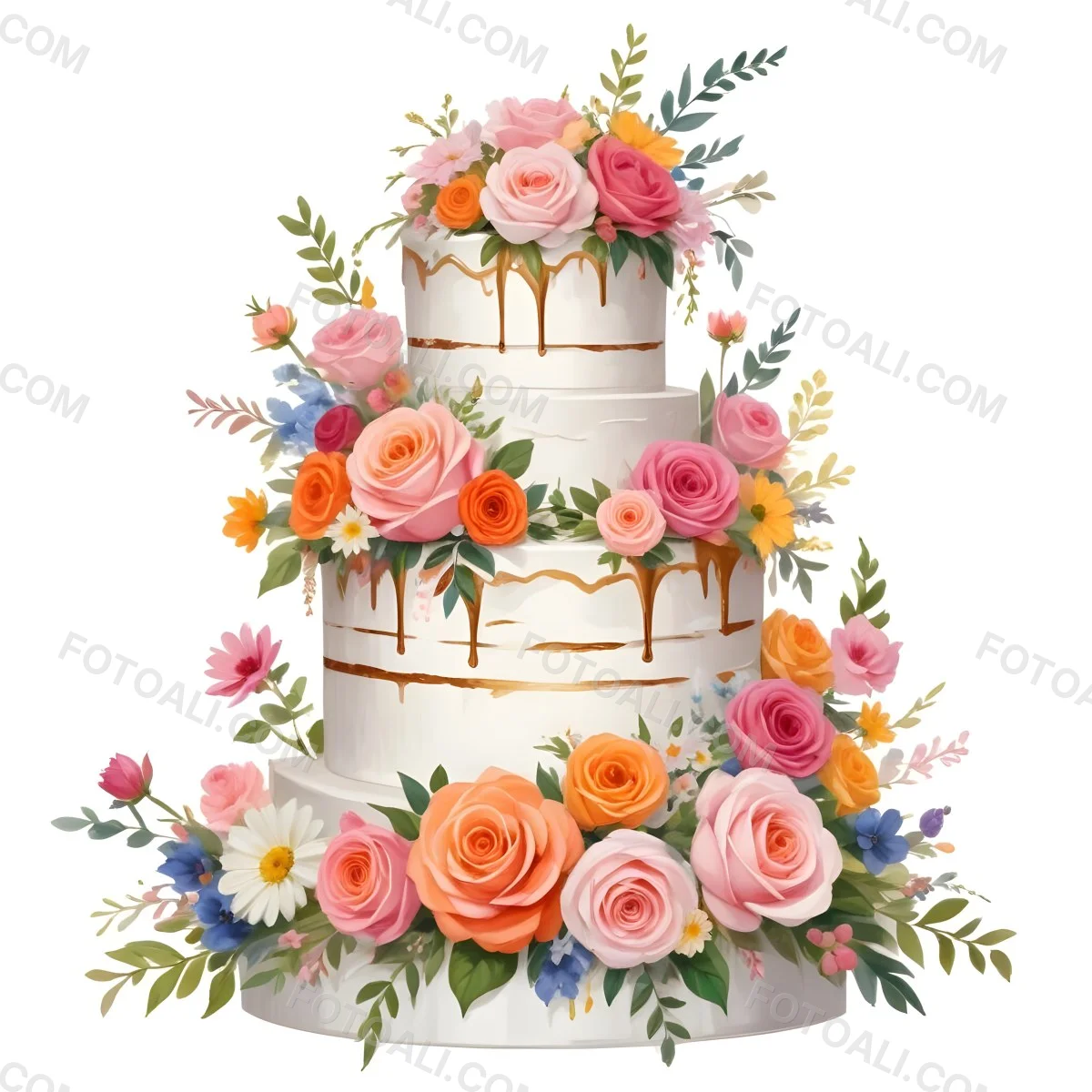 A Beautiful Multi Tiered Wedding Cake Decorated With An Assortment Of Pink Flowers Including Roses And Other Floral Elements 9 B482