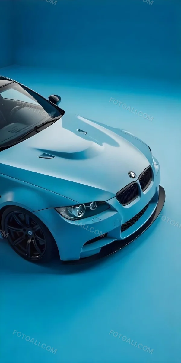 A Black Bmw M3 E92 With A Wide Body Kit Blue Rims And A Carbon Fiber Front Lip Studio Background 16 738c