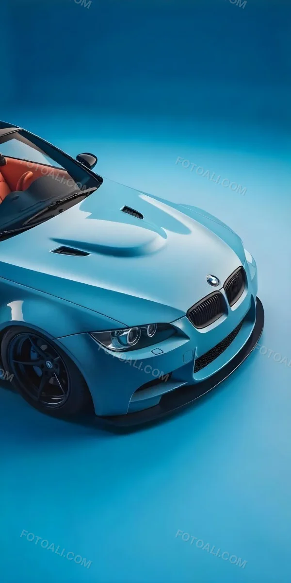A Black Bmw M3 E92 With A Wide Body Kit Blue Rims And A Carbon Fiber Front Lip Studio Background 6 F35d