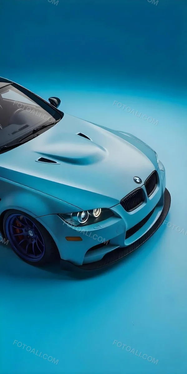 A Black Bmw M3 E92 With A Wide Body Kit Blue Rims And A Carbon Fiber Front Lip Studio Background 8 21b9